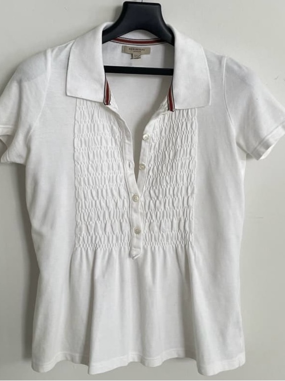 Burberry Women’s White Polo with Smocked Front Panel